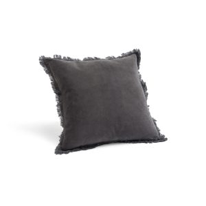 Fringed Velvet Cushion  Slate | Bed Sava