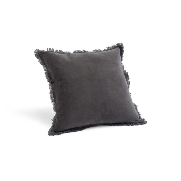 Fringed Velvet Cushion  Slate | Bed Sava