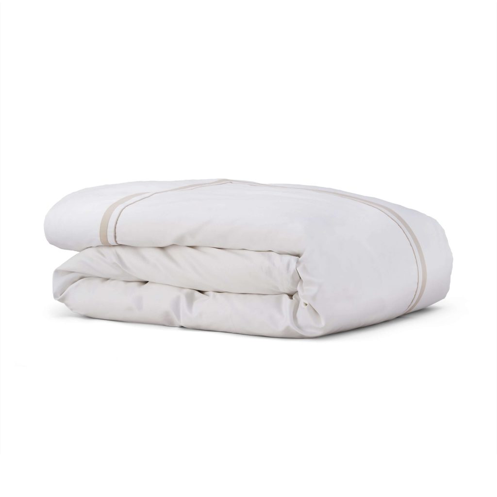 Cotton Collection Sateen Double Row Duvet Cover - Natural, King