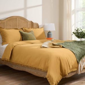 Cotton Collection Frill Duvet Cover  Ochre Gold King | Bed Sava