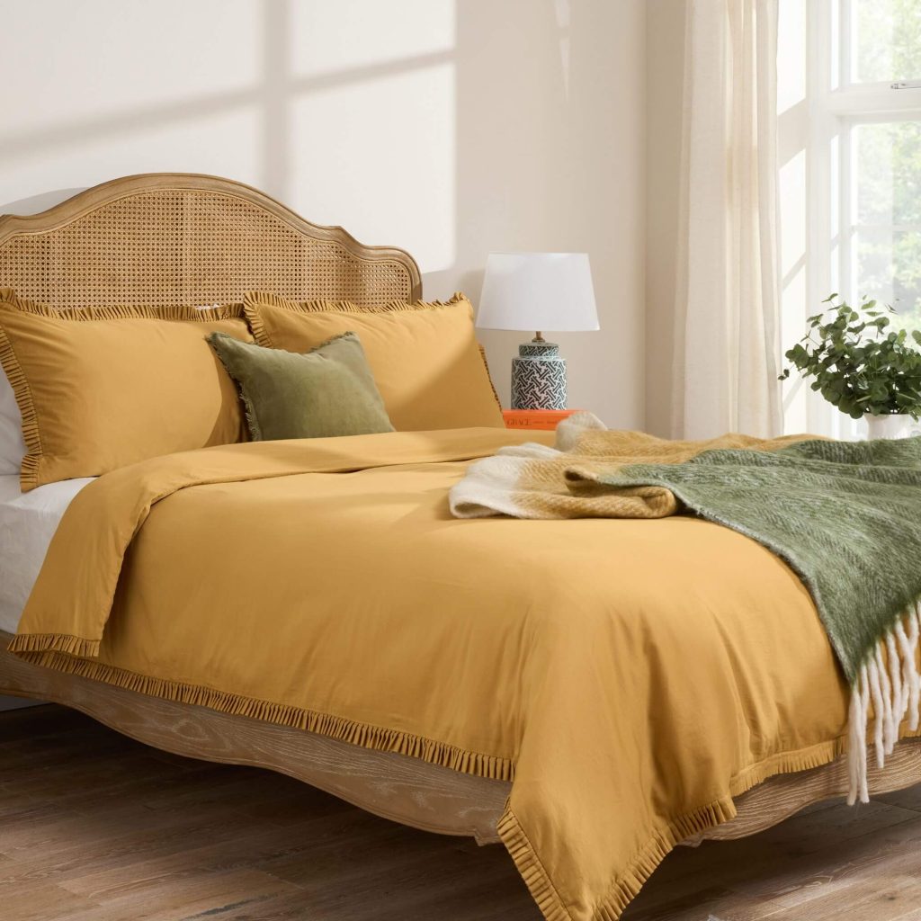 Cotton Collection Frill Duvet Cover - Ochre Gold, Super King
