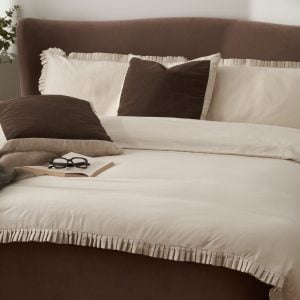 Cotton Collection Frill Bed Linen Set  Natural King | Bed Sava