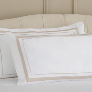 Cotton Collection Sateen Double Row Pillowcase Pair  Natural | Bed Sava
