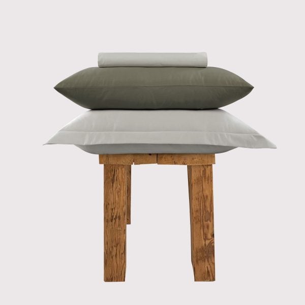 800 Thread Count Grand Splendour LUXE Sheet Set  Oyster Mushroom with Sage Green Bedding Single  Fitted  Standard | Bed Sava
