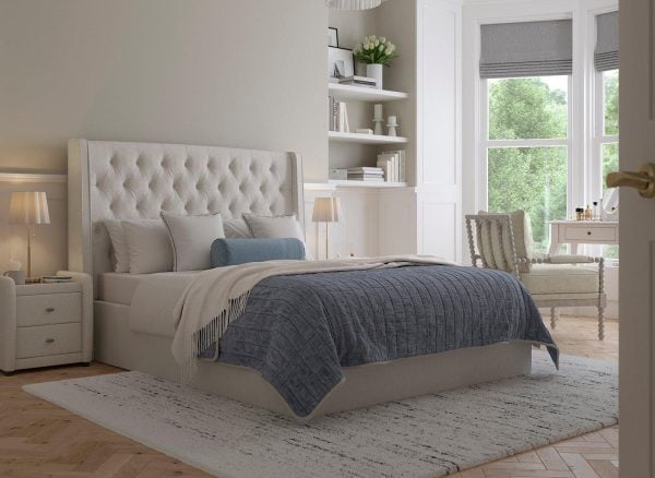 Deacon Upholstered Ottoman Bed Frame  46 Double  Cream | Bed Sava