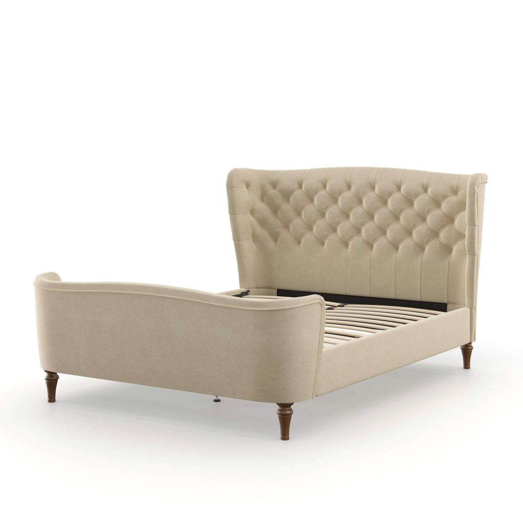 Charlotte Buttoned Bed  Natural Velvet Double | Bed Sava