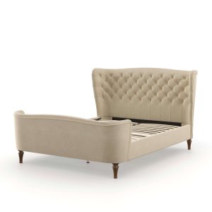 Charlotte Buttoned Bed  Natural Velvet Double | Bed Sava
