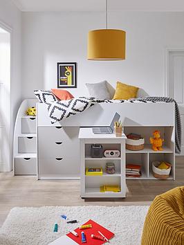 Very Home Mico Mid Sleeper Bed With Pull-Out Desk And Storage With Mattress Options (Buy & Save!) - White/Grey  - Bunk Bed With Standard Mattress