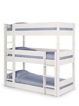 Julian Bowen Trio Triple Stacker Bunk Bed With Spring Mattress Option - White - Bed Frame With 3 Mattresses