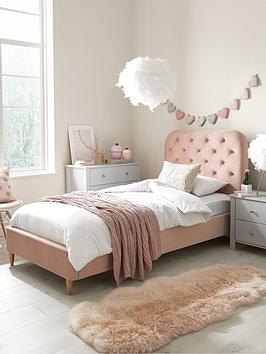 Very Home Freya Velvet Fabric Single Kids Bed Frame And Headboard With Mattress Options (Buy & Save!) - Pink - Fsc&Reg; Certified - Bed Frame With Standard Mattress