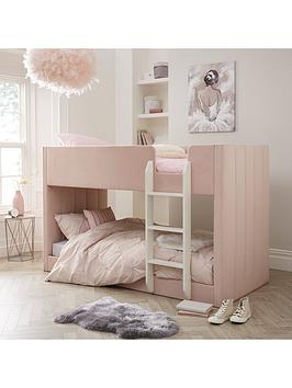 Very Home Panelled Velvet Bunk Bed With Mattress Options (Buy & Save!) - Pink - Bed Frame Only