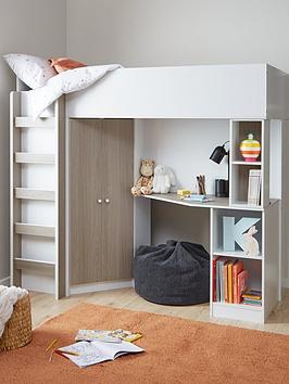 Very Home Miami Fresh High Sleeper With Mattress Options (Buy And Save!) - White/Grey Oak - Bed Frame With Standard Mattress