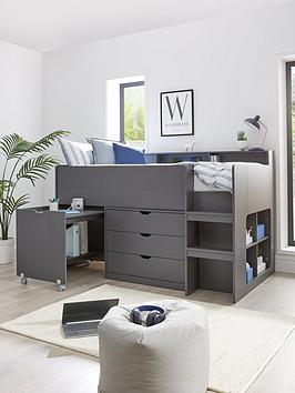Very Home Aspen Mid Sleeper Bed With Desk, Drawers, Shelving And Mattress Offer (Buy & Save!) - Mid Sleeper With Premium Mattress