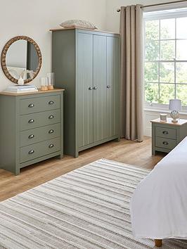 Very Home Atlanta 3 Piece Bedroom Furniture Set- 3 Door Wardrobe, 4 Drawer Chest And 2 Drawer Bedside Table - Green/Oak