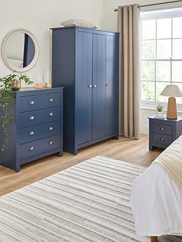 Very Home Atlanta 3 Piece Bedroom Furniture Set - 3 Door Wardrobe, 4 Drawer Chest And 2 Drawer Bedside Chest - Navy