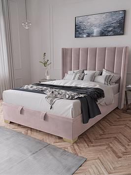 Very Home New Dakota Velvet End Lift Up Storage Ottoman Bed With Mattress Options (Buy & Save!) - Antique Rose - Bed Frame With Microquilt Mattress