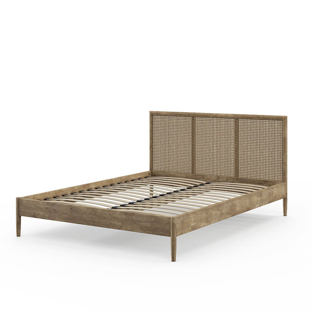 Aubrey Rattan Bed  Weathered Oak Double | Bed Sava