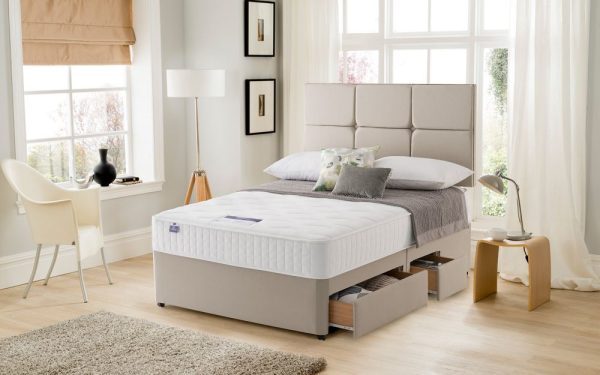 Silentnight Essentials Memory Mirapocket 1000 Divan Bed Set King Size No Storage Matching Palermo Headboard Slate Grey | Bed Sava