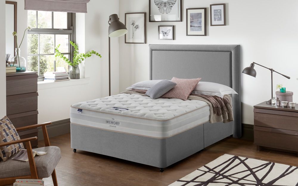 Silentnight Seoul Miracoil Memory Divan Bed Set, Superking, No Storage, No Headboard Required, Slate Grey