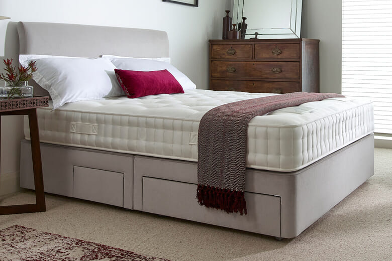 Harrison Spinks Ely Ortho 2750 Mattress + Premium Divan Bed, Bednextday_Silver, No Storage, Double