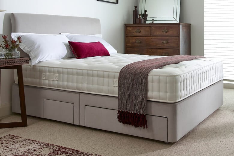 Harrison Spinks Ely Ortho 2750 Mattress + Premium Divan Bed, Bednextday_Silver, End Opening Ottoman, Super King