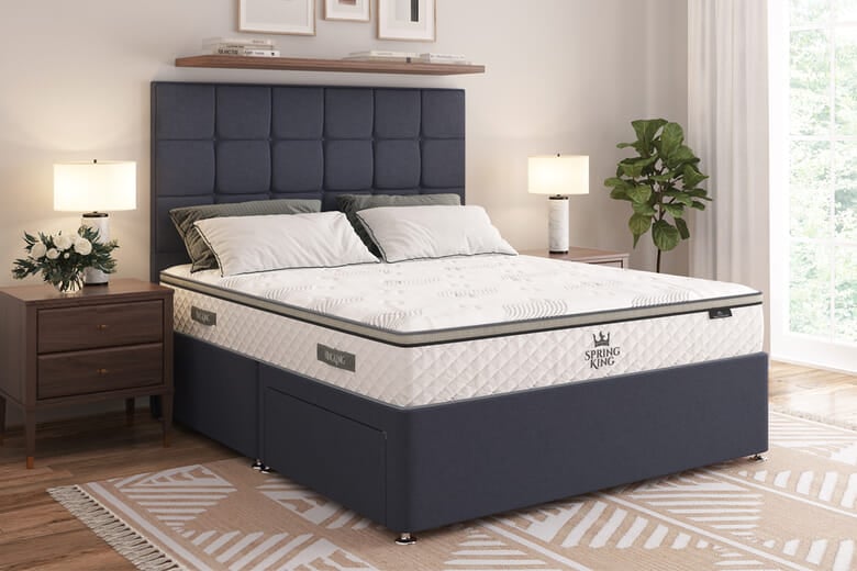 Spring King® Deluxe Ortho 2000 Gel Hybrid Mattress + Premium Divan Bed, Bednextday_Silver, 2 Drawers, King Size