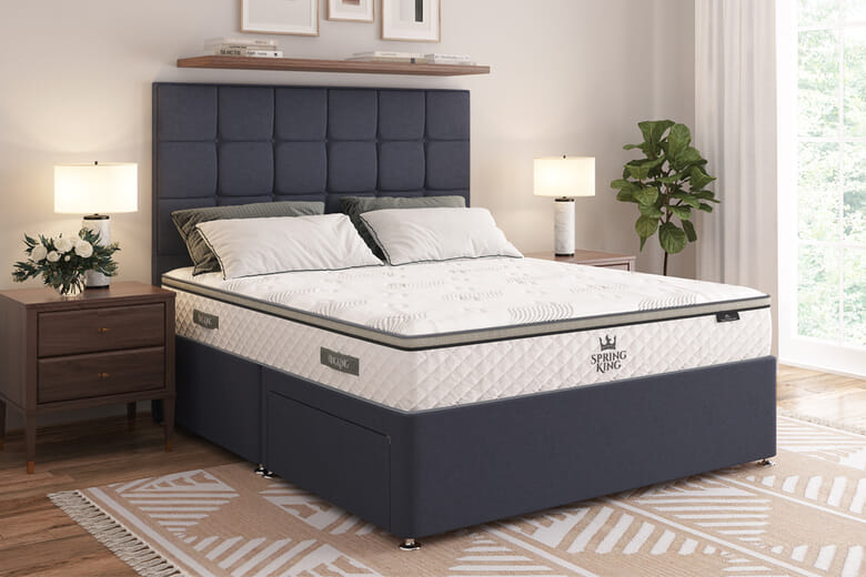 Spring King® Deluxe Ortho 2000 Gel Hybrid Mattress + Premium Divan Bed, Bednextday_Carbon, 4 Drawers, King Size