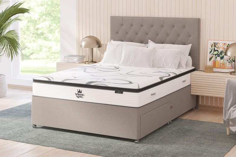 Spring King® Supreme 3000 Gel Hybrid Mattress + Premium Divan Bed, Bednextday_Silver, No Storage, Super King