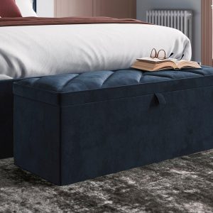 Jay Velvet Finish Blanket Box  Blue | Bed Sava