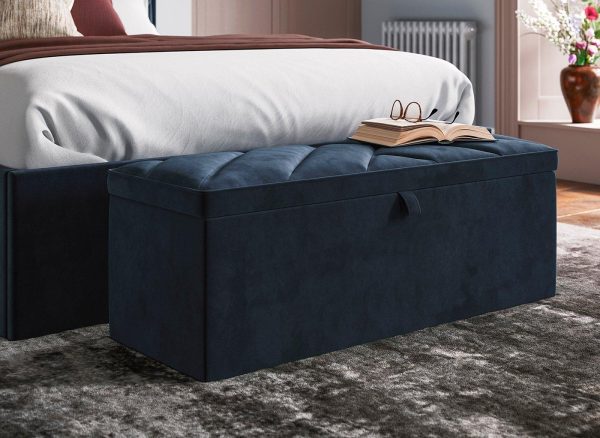 Jay Velvet Finish Blanket Box  Blue | Bed Sava