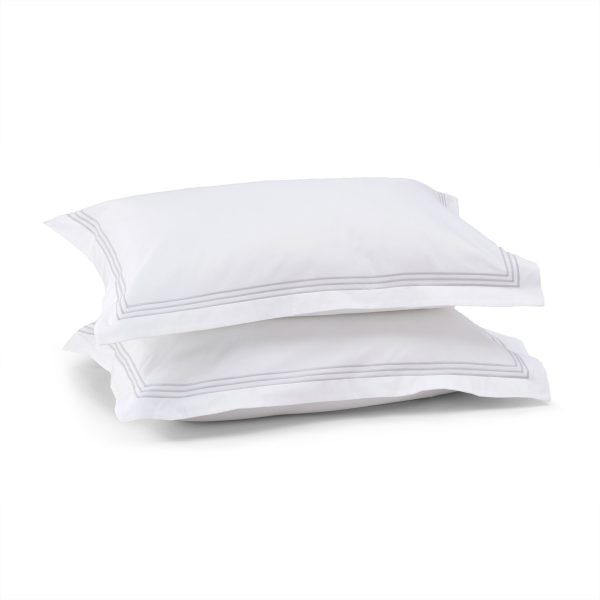 Cotton Collection Sateen Triple Row Cord Pillowcase Pair  Silver | Bed Sava