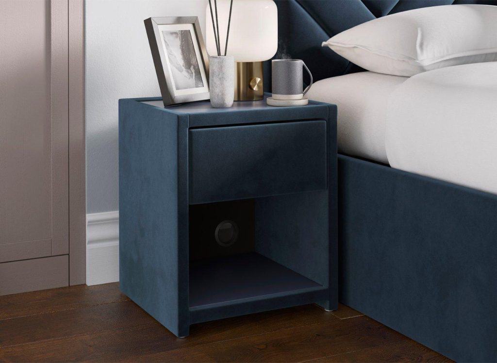 House Beautiful Jay Velvet-Finish USB Charging Bedside Table - Blue
