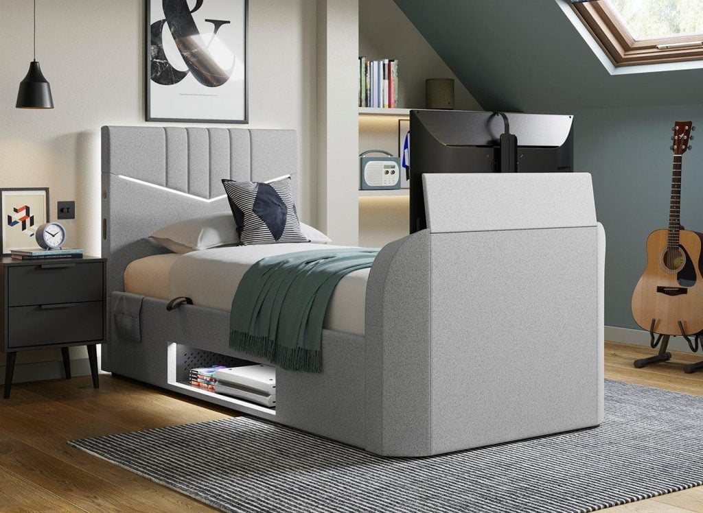 Quantum Ottoman Gaming TV Bed Frame - 3'0 Single - Grey