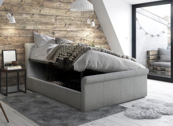 Wilson Upholstered Ottoman Bed Frame  50 King  Silver | Bed Sava