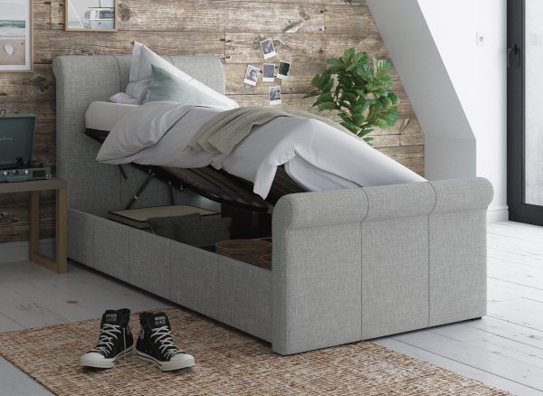 Wilson Upholstered Ottoman Bed Frame  30 Single  Silver | Bed Sava