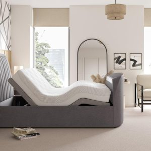 Yokohama Sleepmotion Adjustable Velvet Finish Dolby Atmos TV Bed Frame  50 King  Grey | Bed Sava