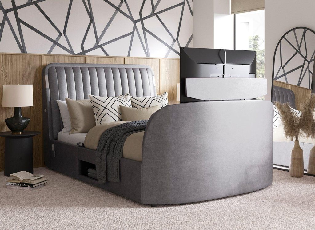 Yokohama Ottoman TV Bed with Surround Sound - 6'0 Super King - Grey