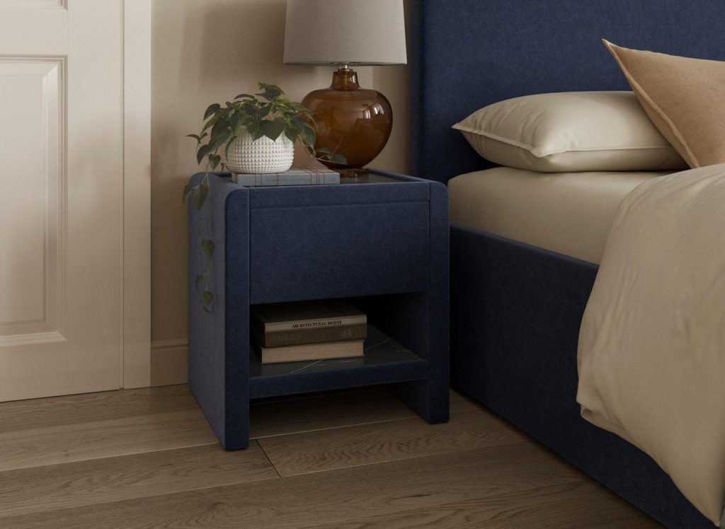 House Beautiful Margot Boucle Bedside Table - Blue