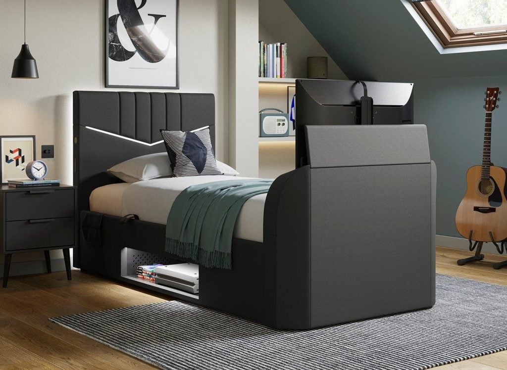 Quantum Ottoman Gaming TV Bed Frame - 3'0 Single - Black