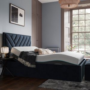 House Beautiful Jay Sleepmotion Adjustable Velvet Finish Bed Frame  46 Double  Blue | Bed Sava