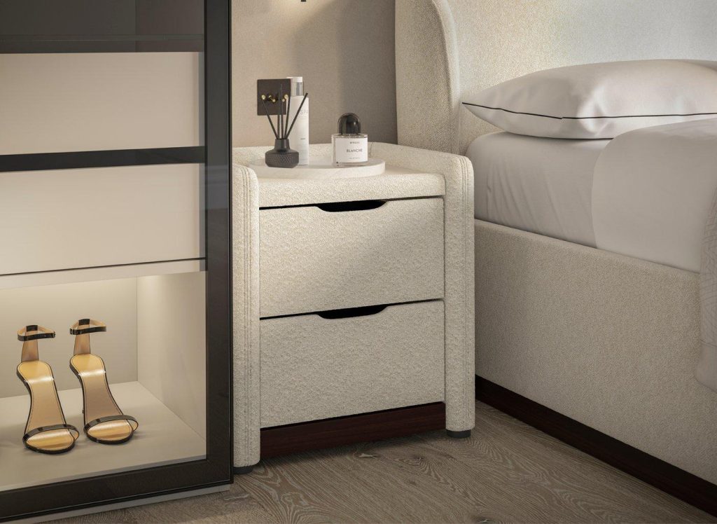 House Beautiful Chloe Boucle USB Charging Bedside Table - Cream