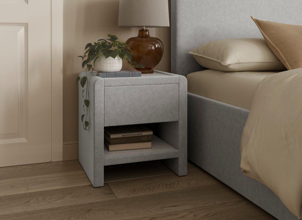 House Beautiful Margot Boucle Bedside Table - Grey