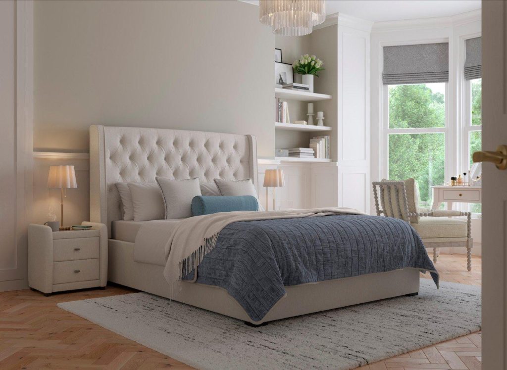 Deacon Upholstered Bed Frame - 5'0 King - Cream
