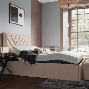 House Beautiful Jay Sleepmotion Adjustable Velvet Finish Bed Frame  46 Double  Beige | Bed Sava