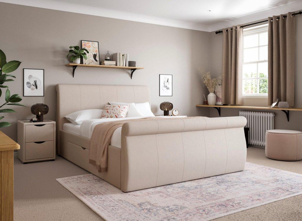 Lucia Upholstered Bed Frame - 5'0 King - Cream