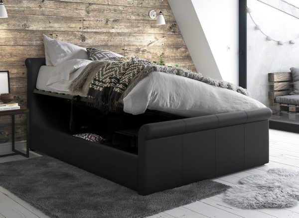Wilson Upholstered Ottoman Bed Frame  40 Small Double  Black | Bed Sava