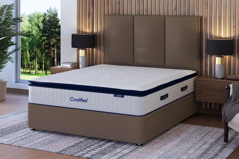Coolflex® Premium Memory Hybrid Mattress + Premium Divan Bed, Bednextday_Teal, End Opening Ottoman, Super King