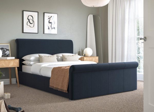 Wilson Upholstered Ottoman Bed Frame  40 Small Double  Blue | Bed Sava