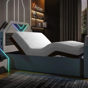 X Rocker Nebula Sleepmotion Adjustable TV Bed Frame  46 Double  Grey | Bed Sava