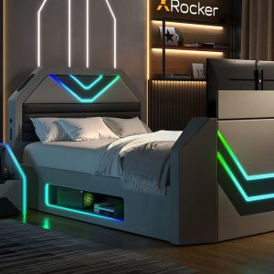 X Rocker Nebula Ottoman TV Bed Frame  46 Double  Grey | Bed Sava